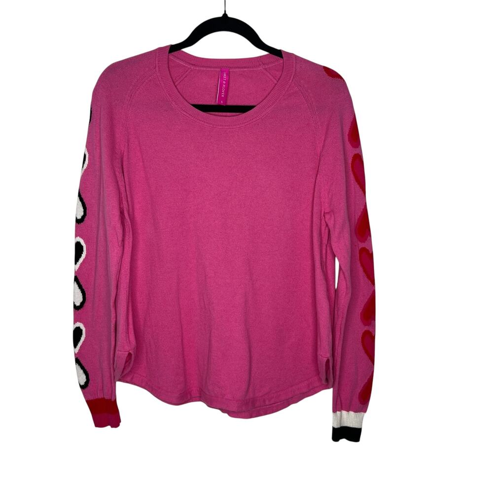 Zaket & Plover Womens Sweater Small Intarsia Heart Sleeve Pink Cashmere Cotton
